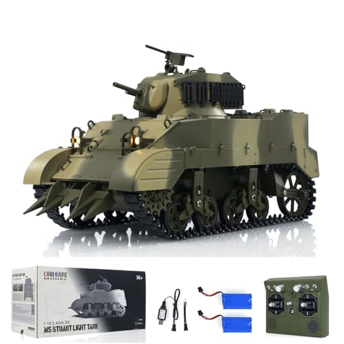TOUCAN RC HOBBY USA M5A1 Stuart VI 1/16 RC Tank Remote Control RTR Light Tank Smoking 2 Battery for...