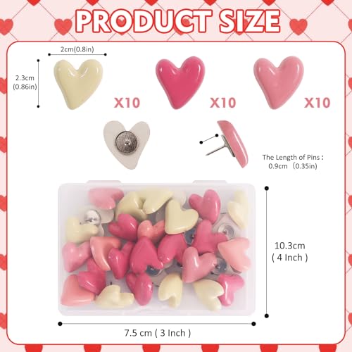 Image of Vuzvuv Pink Heart Decorative Push pins for Bulletin Cork Board,Cute Girl Thumbtacks Heart Pins for Home School, Office(30 Pcs)
