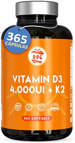 Vitamina D - 365 Cápsulas de vitamina D3 K2 – Vitamina D (4000 UI...