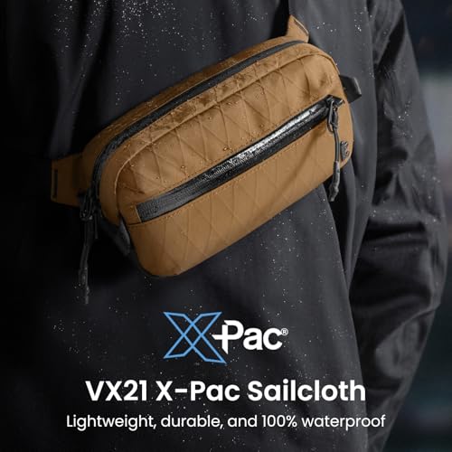 Image of tomtoc Sling Bag with RFID Blocking, X-Pac /Non X-Pac Minimalist Crossbody Chest Pack for Men and Women, Lightweight Water-Resistant Bag for Travel and Daily Commutes, X-pac Brown, 1.5L, Lightweight