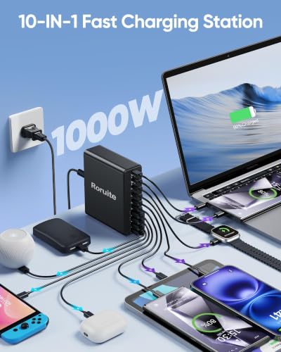 Image of 800W USB C Charging Station, 120W PD GaN5 Super Fast USB C Charging Station, 10 Port Block, Type C for PC, Laptop, MacBook Pro, Air Charger, Compatible with iPhone 17, 16, 15, 14, 13, 12 Pro Max