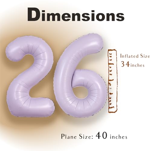 Image of SUWEN 40 Inch Light Purple Large 26 Balloon Number Big Foil Helium Lavender Number Balloons Huge Mylar 0-9 Giant Jumbo Happy 26th Birthday Party Anniversary Decorations