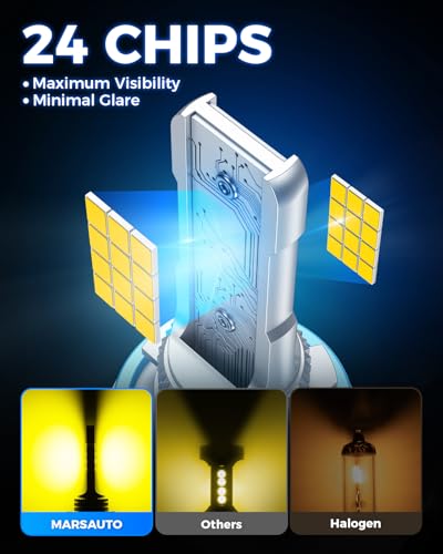 Image of Marsauto H16 H11 H8 LED Fog Light Bulb Yellow, 12,000 Lumens 3500K Amber Yellow Fog Lights Super Bright & Compact H8 /H11 LED Bulb, 1:1 Mini Size Plug and Play, Side Marker & Parking Light Combos