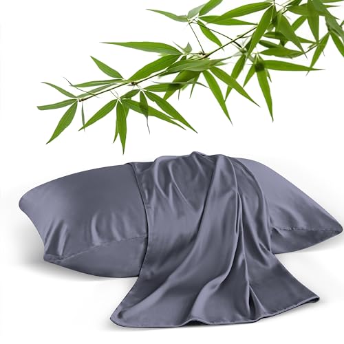 2-Pack Cooling Bamboo Pillowcases, King Size, Dark Grey