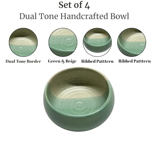 Image of Freakway 150 ml Ceramic Dip Bowls Set of 4 - Handcrafted Dual Tone Green & Beige | Small Serving Bowls for Snacks, Dips & Desserts | Microwave & Dishwasher Safe