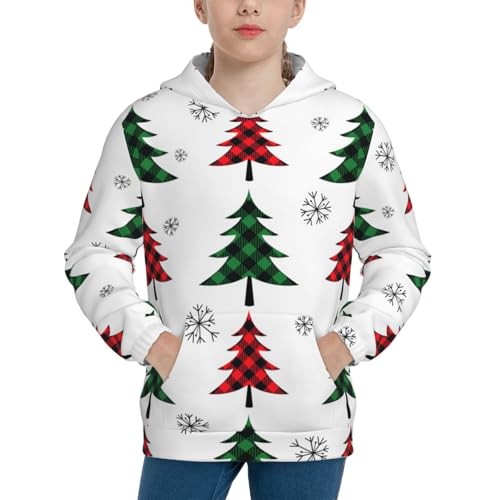 Buffalo Plaid Christmas Trees Kid Hoodies Boys Sweatshirts Girls Pullover with Pocket - Main Image