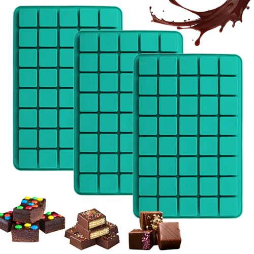 3 Pièces Moule Chocolat Silicone, 40 Cavités Moule à Chocolat Carré en Silicone, Carré Moule Bonbon, Carré Vert Foncé Moule, pour Gelées, Chocolats...