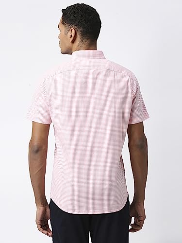 Image of Thomas Scott Men's Checkered Regular Fit 100% Cotton Casual Shirt with Button Down Collar and Half Sleeve