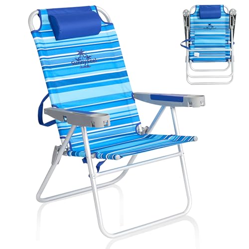 SUNNYFEEL Tall Folding Beach Chair Lightweight, Portable Sand Chair for Adults Heavy Duty 500 LBS with Cup Holders, Foldable High Camping Lawn Chairs for Camp/Outdoor/Picnic/Concert/Sports