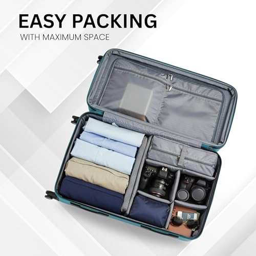 Image of Aero Luggage Suitcase Set of 2, 24 inch & 28 Inch Check-in Trolley Bag, ABS Hard Shell Suitcases, TSA Lock, 8 Spinner Wheels, Lightweight Travel Trolley Bags, Teal