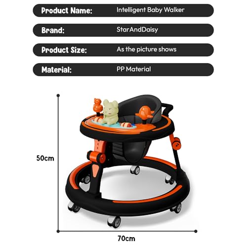 Image of StarAndDaisy Baby Walkers for 9+, 6-18 Month Baby boy & Girl 360A Walker for Kids for 6-24 Months with 7 Level Height Adjustment, Baby Walker with Switchable Food & Musical Toy Tray -Orange Black