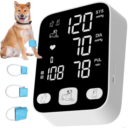 Pet/Dog/Cat Veterinary Blood Pressure Monitor, Animal Automatic Digital BP Machine with Large LCD Screen Backlight 3 Cuffs 3 * 199 Data Memory Silent