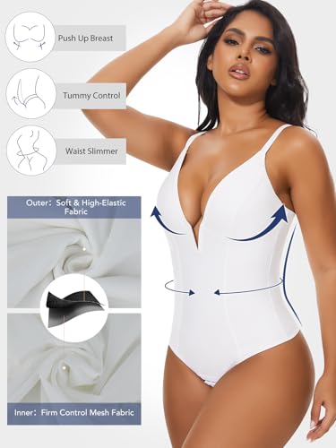 Image of SHAPERIN Bodysuit for Women Shapewear Tummy Control Deep V Neck Plunge Sleeveless Backless Thong Body Suit Tank Top
