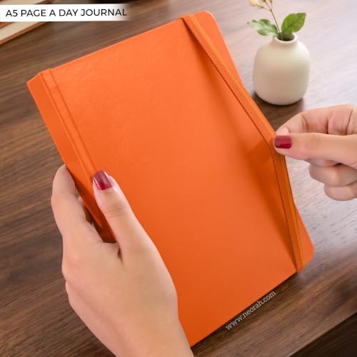 Image of NEORAH -A5 DOTTED | 368 Pages - 110 Gsm |PAGE A DAY JOURNAL (21x14.8 cm)-Hardcover Dot Grid Notebook |Back Pocket |3 Silk Book Mark - Completely HANDMADE for Journaling,writing- ORANGE
