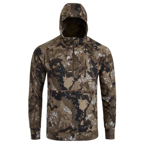 Pnuma Outdoors Renegade Swift Zip Hoodie, Caza Camo, 4-Way Stretch, UPF 50+, Odor Resistant, Thumb Holes (RS-HD-OV)