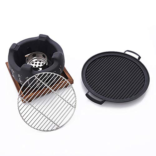 Japanischer Grill Aus Gusseisen, Holzkohlegrill Auf Dem Tisch, Drahtgittergrill Und Holzfuß, Tragbarer Geräucherter Grillofen Zum Kochen Auf Dem