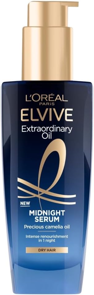 L’Oréal Paris Elvive Extraordinary Oil Midnight Serum, Renourishing Hair Treatment for Dry Hair, Leave-in Night Hair Oil, 100ml