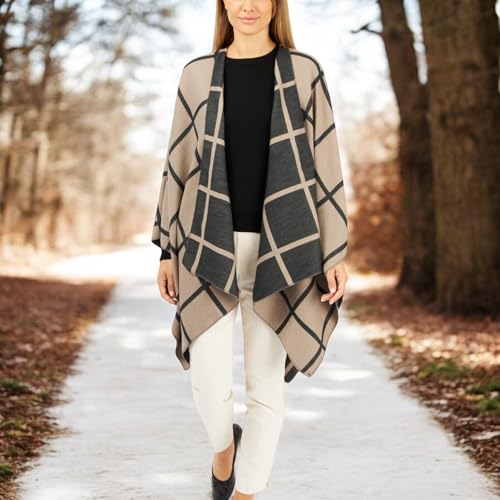 Image of Women's Shawl Wrap Poncho Ruana Cape Cardigan Sweater Open Front for Fall Winter Spring