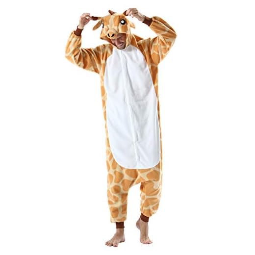 Pijama Animal Entero Unisex para Adultos con Capucha Cosplay Pyjamas Ropa de Dormir Kigurumi Traje de Disfraz para Festival de Carnaval Halloween Navidad Jirafa