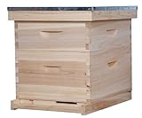 POLLIBEE Beehive 8-Frame and Supplies Starter Kit, Honey Bee Hives Includes 1 Deep Bee Box 1 Medium Bee Hive Box with Beehive Frames and Beeswax Coated Foundation Sheet