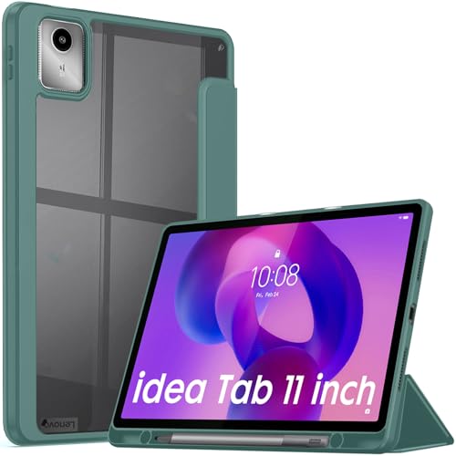 Robustrion Case Cover for Lenovo Idea Tab Cover 11" with [Pencil Holder], Hybrid Flip Cover Case for Lenovo Idea Tab Cover 11" [Transparent Back] [Auto Sleep Wake Support] - Dark Green