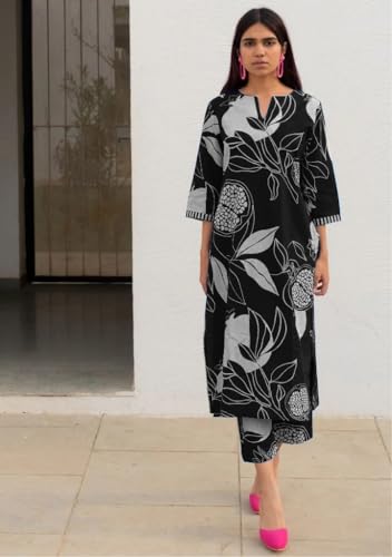 Image of GoSriKi Women's Cotton Blend Straight Printed Kurta with Pant