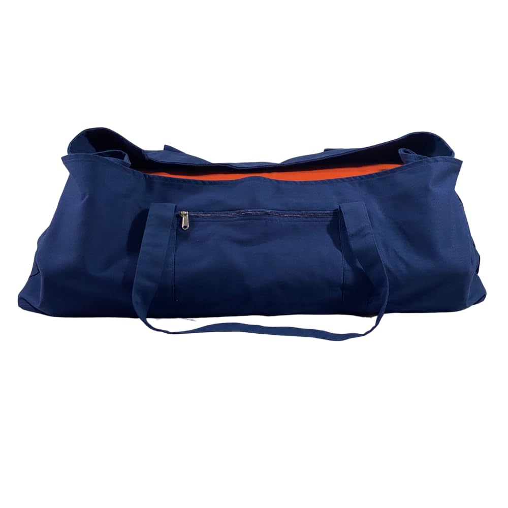 Brow Farm Cotton Yoga Kit Bag – Durable Lined Carry Bag with Twin Shoulder Straps & Large Pocket | Fits Bolster & Mat | Ocean Blue