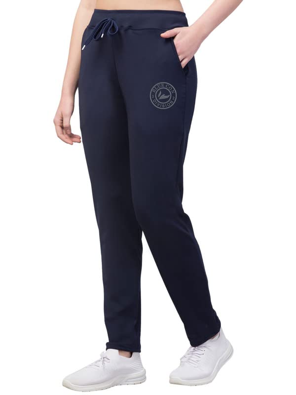 Image of BLUECON Women's Plain Solid Regular Fit Straight Leg Open Bottom Polyester Track Pant /Plazo Pant with Brand Logo