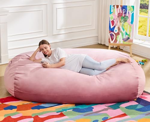 Image of Hobestluk 6FT Bean Bag Chair Large Beanbag Lounger with Removable Cover Adult Bean Bag Chair with Portable Handle Desgin for Living Room Bedroom (Pink, 6FT)