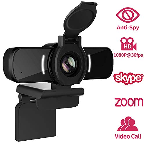 Dericam Cámara Web, cámara Web HD 1080P, cámara Web USB, cámara de computadora Play and Plug para Skype, FaceTime, PC/Mac/Laptop/MacBook con micrófono Incorporado, Cubierta de privacidad
