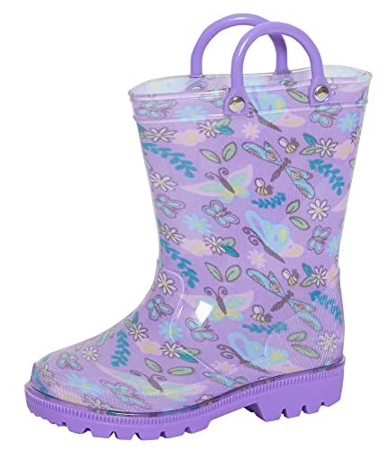 ScruffyTed Botas de agua para niños con asas fáciles de poner para niños y niñas, unisex, Mariposas lilas, 31 EU