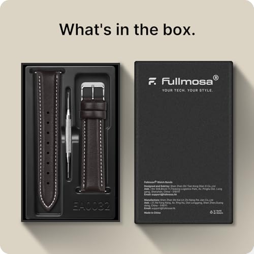 Image of Fullmosa 22mm Quick Release Leather Watch Band for Garmin Samsung Galaxy | Strap for Garmin Vivoactive 4 45mm,Garmin Venu 4(45mm) /Venu 3 /Venu 2,Samsung Galaxy Women Men, Dark Brown&Silver Buckle