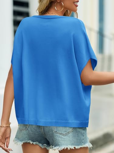 Image of Saodimallsu Womens Summer Oversized Cardigans Batwing Short Sleeve Lightweight Button V Neck Casual Knit Sweater Tops