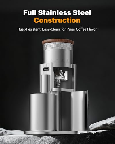 Image of SHARDOR All-Metal Single-Dose Coffee Grinder - Quiet DC Motor, Home-use Espresso Grinder, Burr Coffee Grinder, with 80 Settings and an LED Power Display,Silver