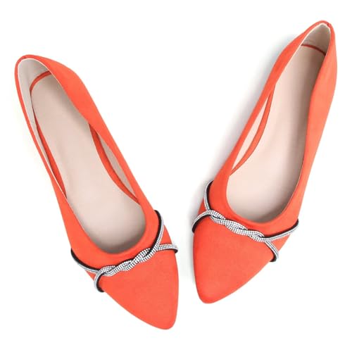 Image of TN TANGNEST Womens Casual Flats Chain Ballet Flats | Fashion Pointed Toe Rhinestone Flats, Comfort Slip On Dress Shoes for Business Work Office Wedding Party