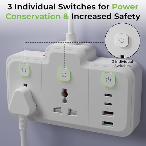 Image of UltraProlink 6 in 1 Surge Extension Board |Device Safety with ISI Approved Heavy Duty Cable-2m|6 Ports-2 Fast Charge Type-C(PD 20W)2 USB-A Ports & 2 AC Sockets|Overload Protection|Made in India|UM1272