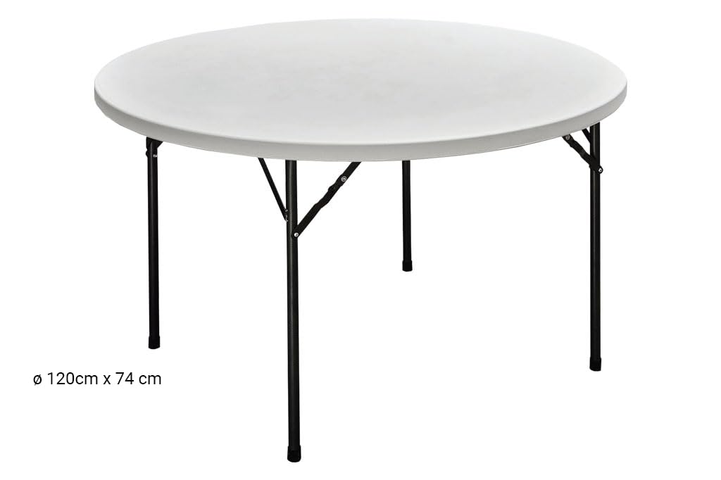 Cofan Mesa Plegable Redonda de Camping | Color: Blanco | Peso máximo: 150 kg | Adecuado para 8 Personas | Medidas: Ø 120 x 74 cm