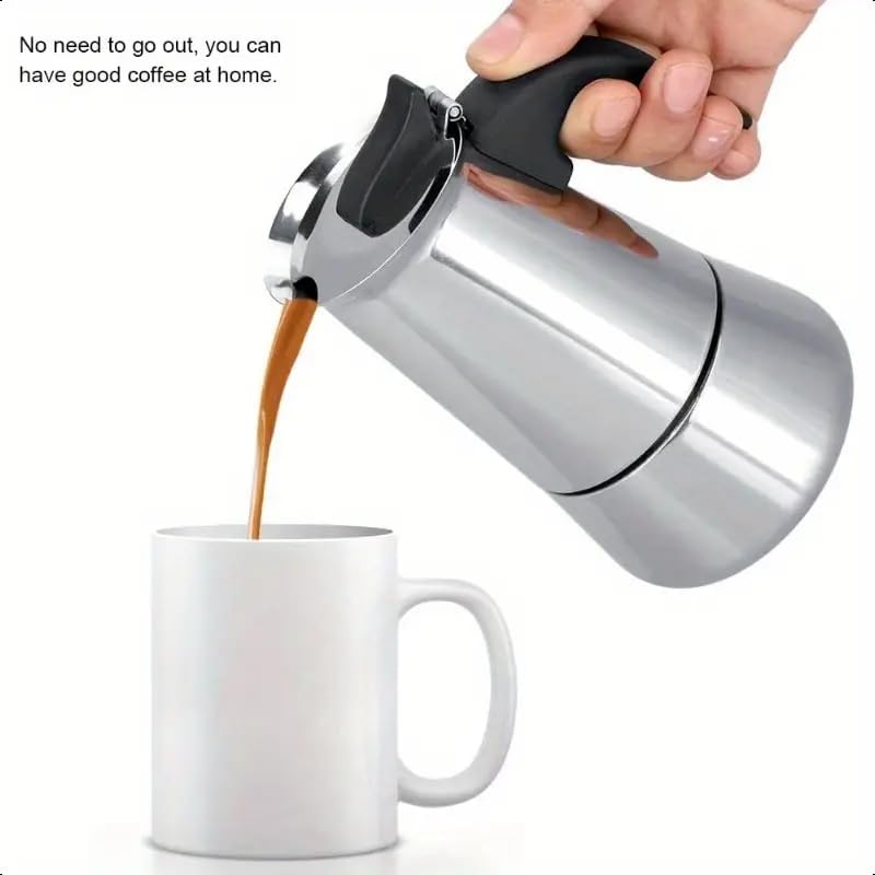 Image of Stainless Steel Stovetop Espresso Maker Italian Style Moka Coffee Pot with Ergonomic Handle, 2-4-6 Cup Capacity, Durable & Easy-to-Use for Rich, Full-Bodied Coffee at Home (6 Cups)