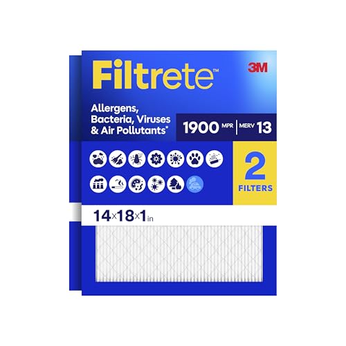 Image of Filtrete 14x18x1 Air Filter, MERV 13 MPR 1900, Allergens, Bacteria, Viruses & Air Pollutants, 3-Month AC /Furnace Filters, Cleaner Air Reliable Airflow, 2 HVAC Filters(Act Size 13.68x17.68x0.78 in)