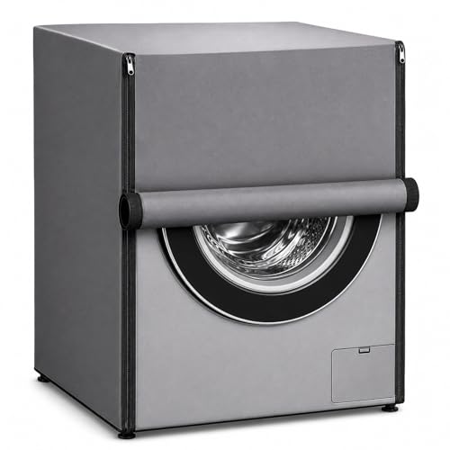 Image of DALUCI Washing Machine Cover Front Load for 6 Kg, 6.5 Kg, 7 Kg & 7.5 Kg Fully Automatic Machines | Waterproof Dustproof Polyester Protective Cover with Zipper (Grey, 59X59X86 CM)