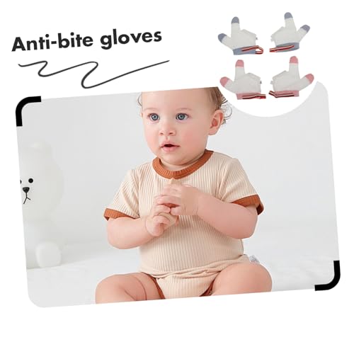 VICASKY 2 Pairs of Baby Anti-Sucking Gloves for Infants and Toddlers Adjustable Thumb Protector Mittens Soft Material for Preventing Finger Sucking 4-Piece Set3
