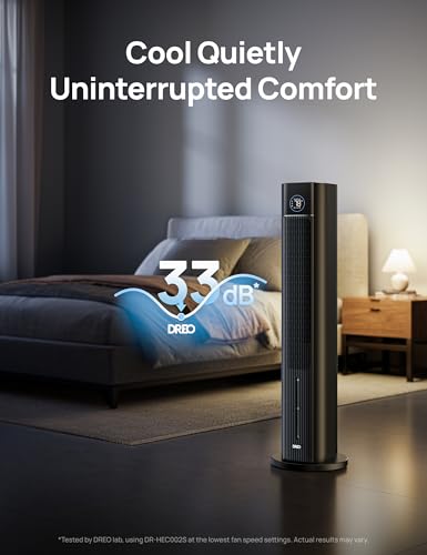 Image of DREO Evaporative Air Swamp Cooler, 43 inch Cooling Fans that Blow Cold Air | 2026 Upgraded 80 Oscillating Floor Fan for Bedroom, Easy Cleaning, APP Control, Ice Pack, 4 Speeds 4 Modes, 12H Timer, Black