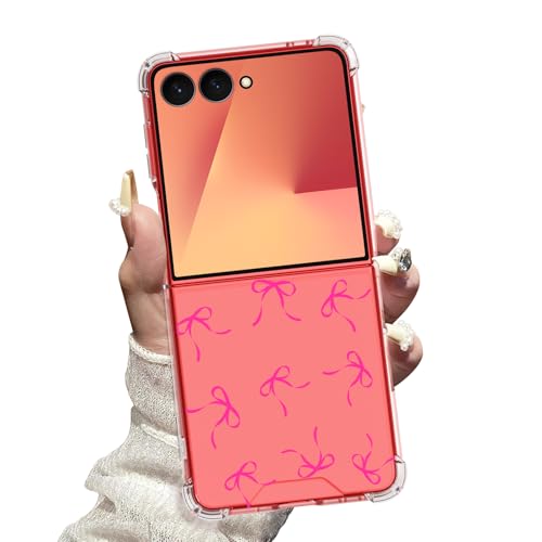 Coque pour Z Flip 7 transparente nœud rose en silicone souple antichoc fine femme