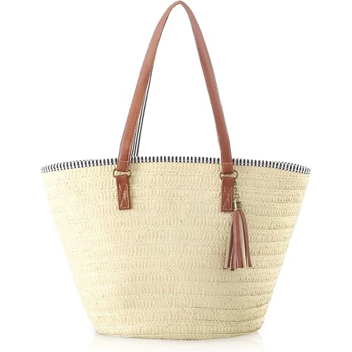 LATRAT Bolso de mano de paja para mujer, bolso...
