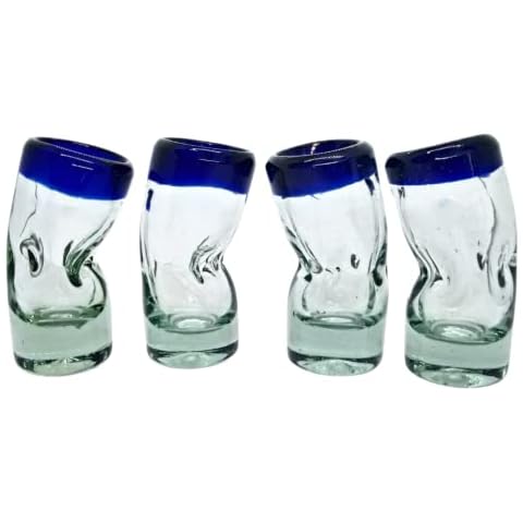 Mexikanisches Schnapsglas, mundgeblasen, kobaltblauer Rand Cover