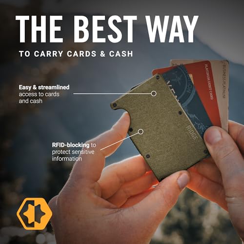 Image of Ridge Wallet for Men - Slim Minimalist Compact Wallet and Card Holder, RFID Protected Front Pocket Wallets for Men with Integrated Cash Strap (Brass)