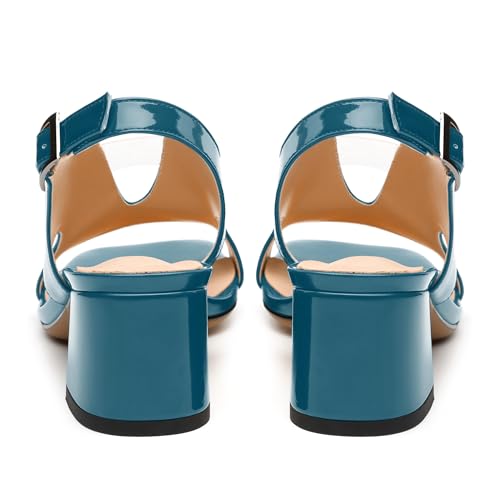 Womens Heeled Sandals, Square Peep Toe Mid Block Heel Slingback Sandals for Women, Leather Insole Chunky Heel Sandals with Buckle 2"4