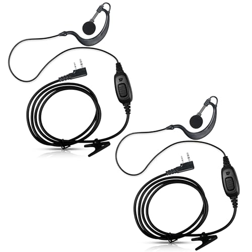 Walkie Talkie Earpiece K Head 2 Pin G Shape Single Wire Ear Piece Headset with Mic PTT Compatible with Baofeng UV-5R BF-888S Retevis RT21 RT22 H-777 Arcshell AR-5 Kenwood Two Way Radio (G Shape 2Pcs)