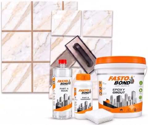 Resin Epoxy Grout - 1 Kg-3 Kg & 5 Kg - Goldan_ Glitter-Sparkle Colors Tile Grout_Fastobond | 3 Components Only | Premixed Glitter For Uniform Finish (5 Kg, Beige Golden), 1 Bucket