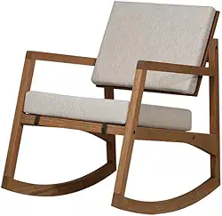 Cadeira de Balanço de Madeira Estofada Comoditá Meu Móvel de Madeira - Jatobá e Tecido Bege